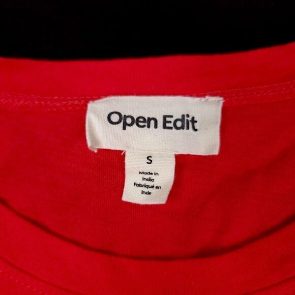 NORDSTROM Open Edit 90s Ruched Long Sleeve Crew Neck Top in Red Womens Small - Picture 7 of 7